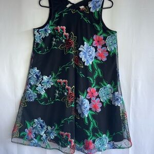 ECI Black Dress with Multicolor Floral Design